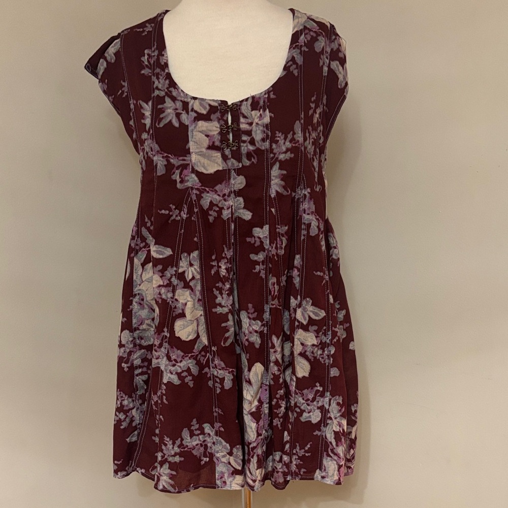 Free People Sully Floral Pleated Mini Dress Raisin Combo XS - Picture 4 of 12